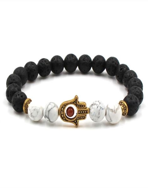 casual lava rock beaded strands fatima palm hand bracelet 8mm alloy natural stone white turquoise gold silver bracelet bang7817370, Black
casual lava rock beaded strands fatima palm hand bracelet 8mm alloy natural stone white turquoise gold silver bracelet bang7817370, Black