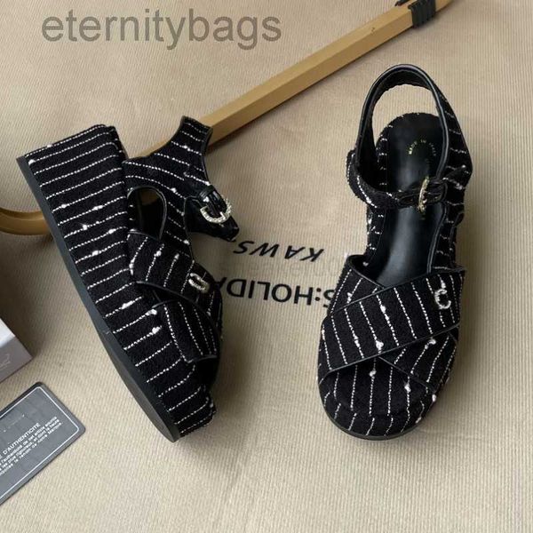 channel wedges dad sandal high heeled slippers lattice platform mules sequins checks suede leather thick bottoms pump ankle strap chanl shoe, Black
channel wedges dad sandal high heeled slippers lattice platform mules sequins checks suede leather thick bottoms pump ankle strap chanl shoe, Black