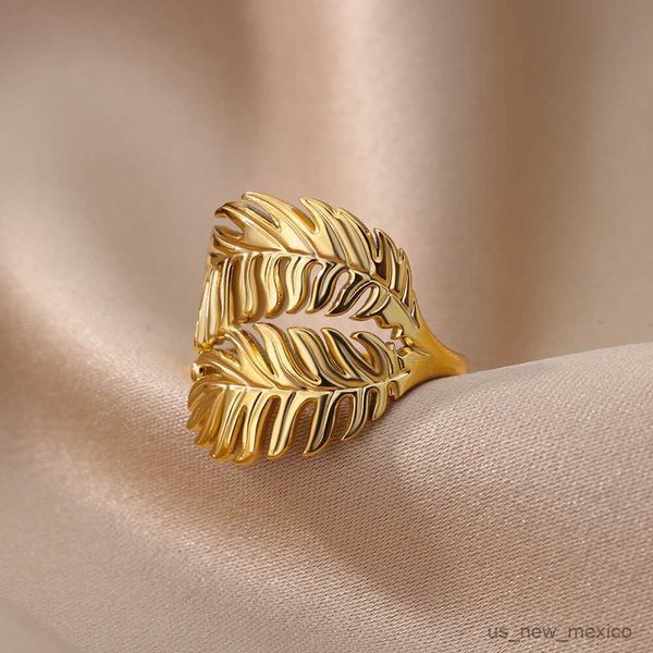 band rings palm leaf rings for women gold plated open adjustable stainless steel ring charm couple wedding jewelry mujer r230719, Silver
band rings palm leaf rings for women gold plated open adjustable stainless steel ring charm couple wedding jewelry mujer r230719, Silver