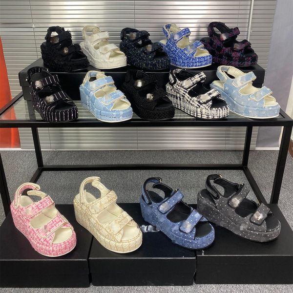 2023 women ladies plaid tweed dad sandals summer designer sandles shoes platform flats high heel 7.5cm wedge diamond buckle c sandal slip on, Black
2023 women ladies plaid tweed dad sandals summer designer sandles shoes platform flats high heel 7.5cm wedge diamond buckle c sandal slip on, Black