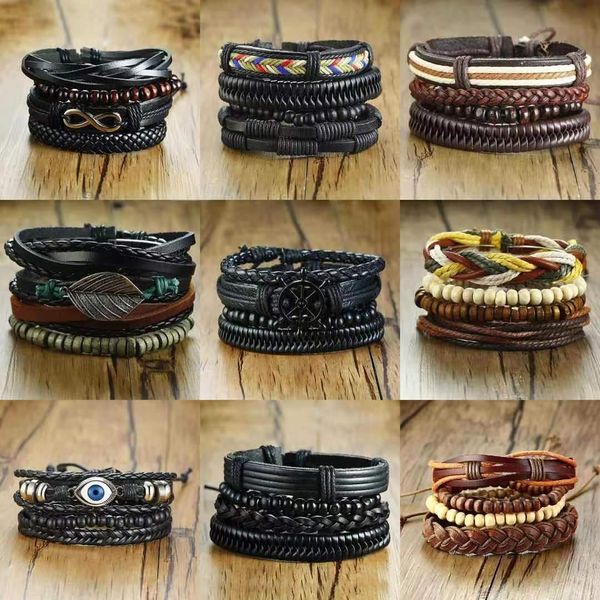 4pcs/set stylish leather braided bracelets for women men handmade wood beads ethnic tribal elastic bracelets wristbands, Black
4pcs/set stylish leather braided bracelets for women men handmade wood beads ethnic tribal elastic bracelets wristbands, Black