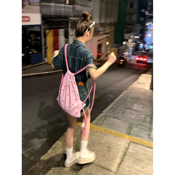 school bags fashion pink bear drawstring women's backpack kawaii cartoon cotton y2k women's backpack korean travel shopping girl&#
school bags fashion pink bear drawstring women's backpack kawaii cartoon cotton y2k women's backpack korean travel shopping girl&#
