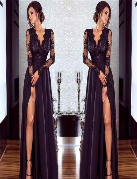 sheer long sleeve lace african prom dresses v neck formal party gowns high side split celebrity prom dresses vestido de8194401, Black
sheer long sleeve lace african prom dresses v neck formal party gowns high side split celebrity prom dresses vestido de8194401, Black