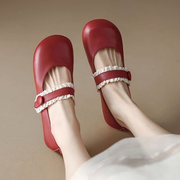 dress shoes cute lace straps red mary jane shoes women autumn comfortable soft sole ballet flats woman round toe low heels party shoes 23071, Black