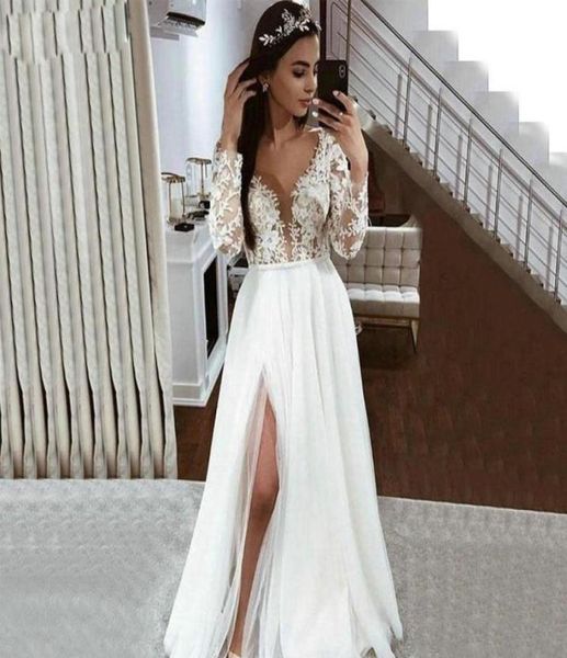 elegant boho white wedding gowns long sleeve lace appliques side slit bridal dress floor length beach wedding gown1809720
elegant boho white wedding gowns long sleeve lace appliques side slit bridal dress floor length beach wedding gown1809720
