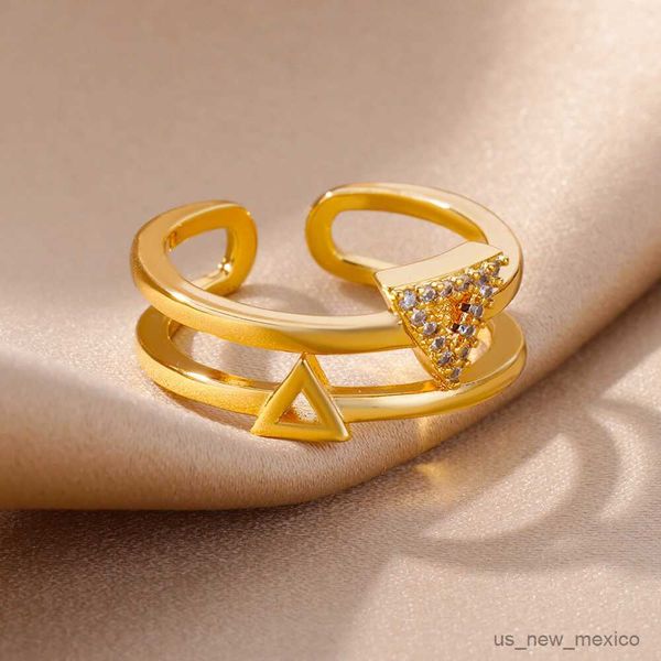 band rings zircon triangle double layer ring for women gold plated adjustable stainless steel wedding ring luxury jewelry gift r230719, Silver
band rings zircon triangle double layer ring for women gold plated adjustable stainless steel wedding ring luxury jewelry gift r230719, Silver