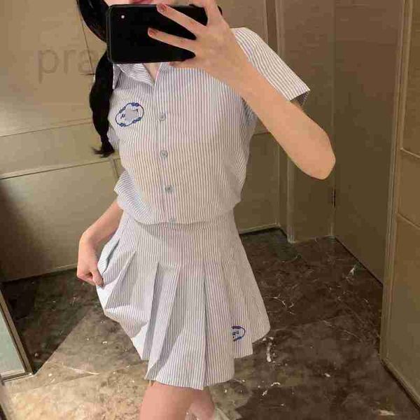 two piece dress designer summer letter embroidery women's stripe short shirt a-line pleated skirt set anti glare b8va, White
two piece dress designer summer letter embroidery women's stripe short shirt a-line pleated skirt set anti glare b8va, White