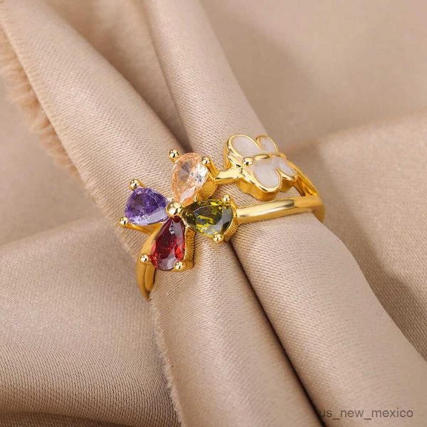 band rings colorful butterfly zircon rings for women stainless steel gold color open ring trend cubic zirconia wedding jewelry r230719, Silver
band rings colorful butterfly zircon rings for women stainless steel gold color open ring trend cubic zirconia wedding jewelry r230719, Silver