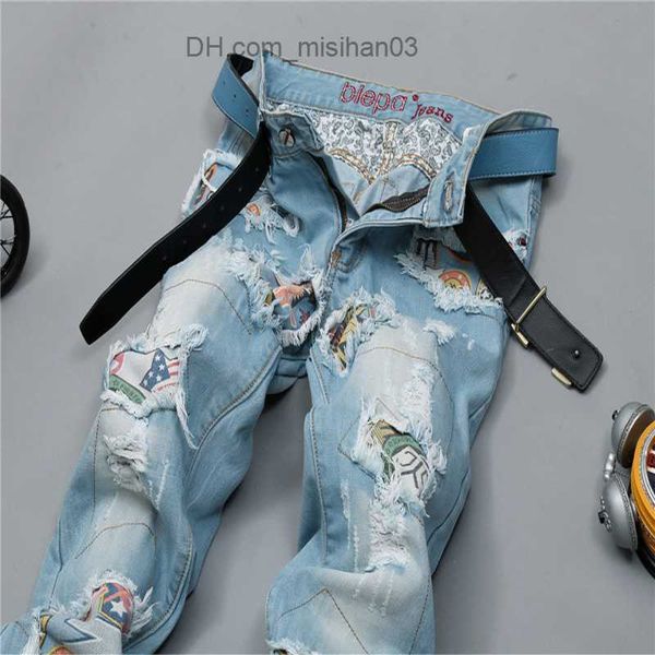 men's jeans men jeans ripped biker hole denim robin patch harem straight punk rock embroidery jeans for men pants z230719, Blue
men's jeans men jeans ripped biker hole denim robin patch harem straight punk rock embroidery jeans for men pants z230719, Blue