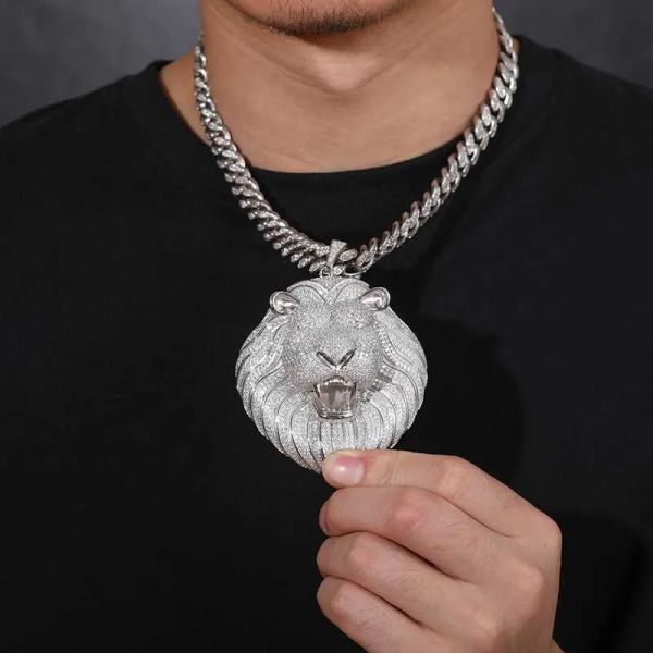 hip hop jewelry 925 sterling silver vvs d color moissanite diamond big lion pendant necklace white gold plated charm necklace 
hip hop jewelry 925 sterling silver vvs d color moissanite diamond big lion pendant necklace white gold plated charm necklace