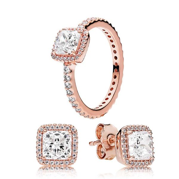 rose gold square stud earrings and ring set jewelry for pandora crystal diamond wedding party rings for women girls luxury earrings with ori, Silver
rose gold square stud earrings and ring set jewelry for pandora crystal diamond wedding party rings for women girls luxury earrings with ori, Silver