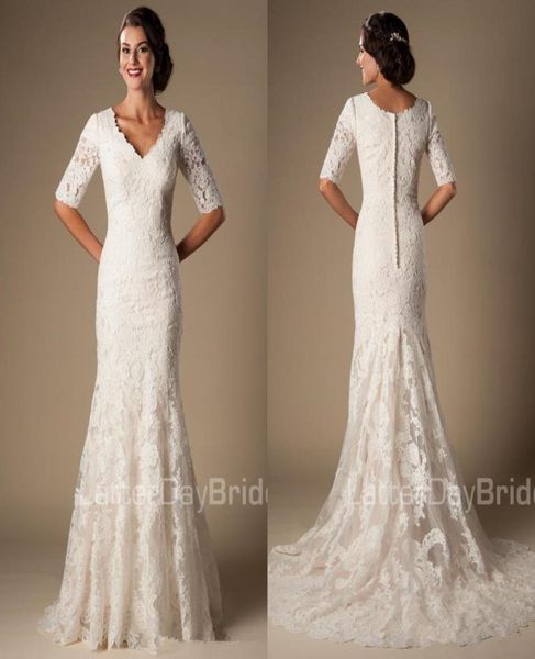 ivory vintage lace mermaid modest wedding dresses with half sleeves v neck elbow sleeves length temple wedding gowns vestido de no7936845, White
ivory vintage lace mermaid modest wedding dresses with half sleeves v neck elbow sleeves length temple wedding gowns vestido de no7936845, White