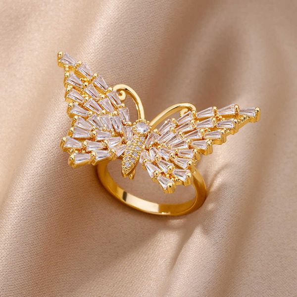 band rings colored zircon butterfly rings for women adjustable stainless steel ring new design crystal wedding jewelry 2023 r230822, Silver
band rings colored zircon butterfly rings for women adjustable stainless steel ring new design crystal wedding jewelry 2023 r230822, Silver