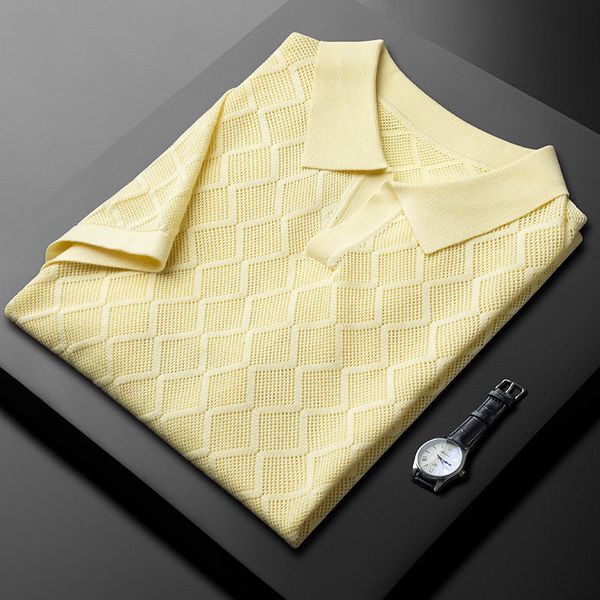 men's polos light luxury hollow short sleeve polo shirt lapel 2023 summer casual korean fashion ice silk knit tshirt 230718, White;black
men's polos light luxury hollow short sleeve polo shirt lapel 2023 summer casual korean fashion ice silk knit tshirt 230718, White;black