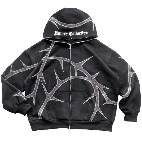 autumn and winter thickened men's and women's full zipper loose fashion brand sweater coat print diamond hooded cardigan, Black
autumn and winter thickened men's and women's full zipper loose fashion brand sweater coat print diamond hooded cardigan, Black