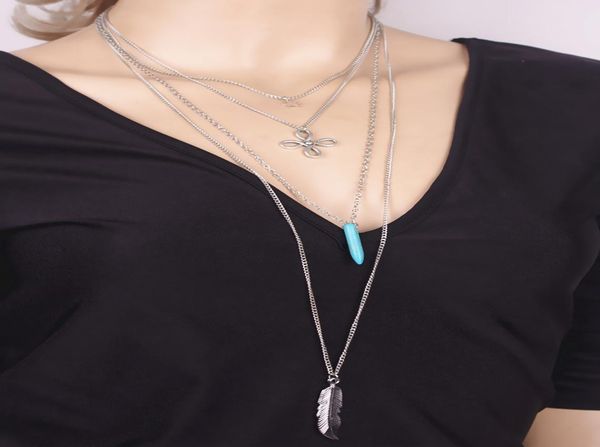 european and american jewelry vintage turquoise ivory tassel chinese knot star metal feather multilayer necklace4510779, Silver
european and american jewelry vintage turquoise ivory tassel chinese knot star metal feather multilayer necklace4510779, Silver
