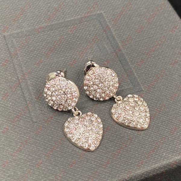 luxury full diamond fashion heart earrings, round stitching heart pendant earrings, simple nightclub earrings, personalized earrings, prom g, Golden
