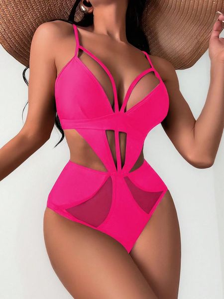 women's swimwear 2023 cut out waist contrast mesh one piece swimsuit summer beach bathing suit for women, White;black
women's swimwear 2023 cut out waist contrast mesh one piece swimsuit summer beach bathing suit for women, White;black