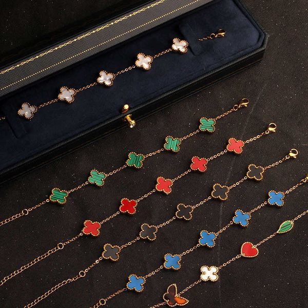 van clover bracelet bangle net red same five double-sided 18k gold color inlaid natural white fritillary hand ornaments female, Black
van clover bracelet bangle net red same five double-sided 18k gold color inlaid natural white fritillary hand ornaments female, Black