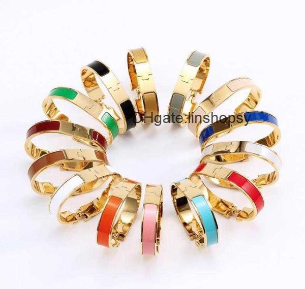 aher mas designer luxury brand enamel bracelet bangle 12mm h letter bangle luxury gold buckle enamel womens mens jewelry size 1719 bracelet, Black
