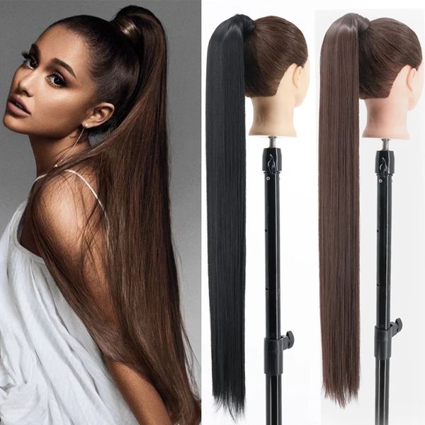 34inches synthetic ponytail hair extension clip in fake wig hairpiece blonde wrap around pigtail long smooth overhead pony tail, Black
34inches synthetic ponytail hair extension clip in fake wig hairpiece blonde wrap around pigtail long smooth overhead pony tail, Black