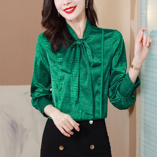 green designer satin jacquard blouses long sleeve vintage bow flowers tie up formal elegant button shirt 2023 sweet girl back to school runw, White
green designer satin jacquard blouses long sleeve vintage bow flowers tie up formal elegant button shirt 2023 sweet girl back to school runw, White