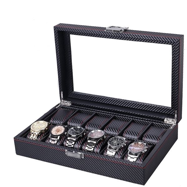 watch boxes cases carbon fiber leather watch case can store 12 watches. black watch case with wooden material display and independent packag, Black;blue
watch boxes cases carbon fiber leather watch case can store 12 watches. black watch case with wooden material display and independent packag, Black;blue