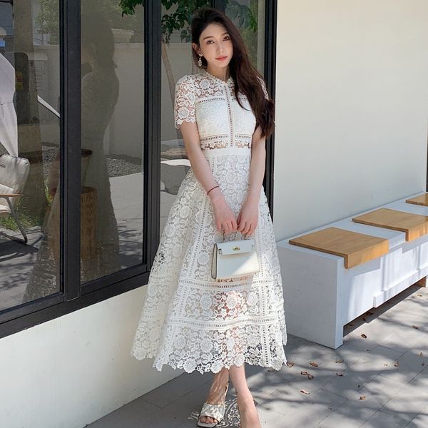 new s-elf portrait lace a-line dress round neck short sleeve midi dress for women, Black;gray
new s-elf portrait lace a-line dress round neck short sleeve midi dress for women, Black;gray