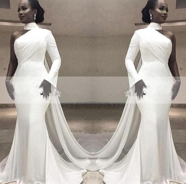 african white high neck satin mermaid evening dresses one shoulder ruched sweep train with wrap formal party red carpet prom gowns2087585, Black;red
african white high neck satin mermaid evening dresses one shoulder ruched sweep train with wrap formal party red carpet prom gowns2087585, Black;red