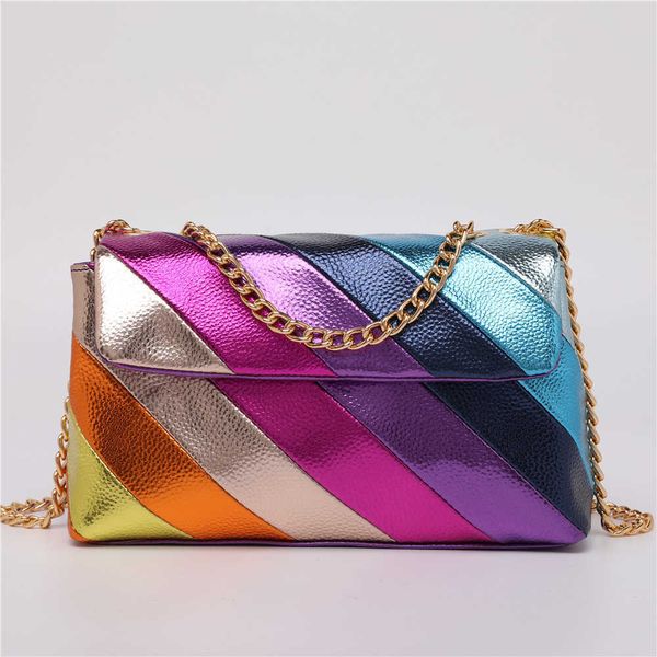 new arrival shiny multi-color stitching pu handbag metallic chain straps rainbow color crossbody bag
new arrival shiny multi-color stitching pu handbag metallic chain straps rainbow color crossbody bag