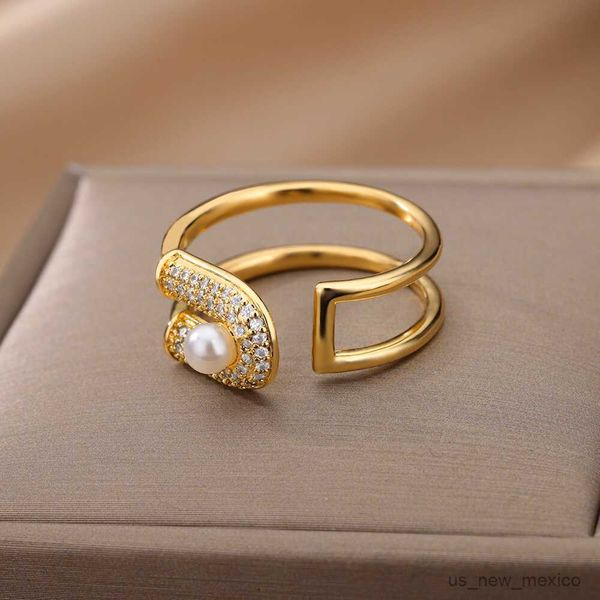 band rings imitation pearls rings for women luxury stainless steel gold color ring cubic zirconia romantic wedding jewelry mujer r230719, Silver
band rings imitation pearls rings for women luxury stainless steel gold color ring cubic zirconia romantic wedding jewelry mujer r230719, Silver