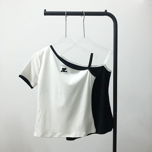 women t shirt summer short sleeve designer tshirt contrast color embroidery logo summer sleeveless crop tee, White
women t shirt summer short sleeve designer tshirt contrast color embroidery logo summer sleeveless crop tee, White