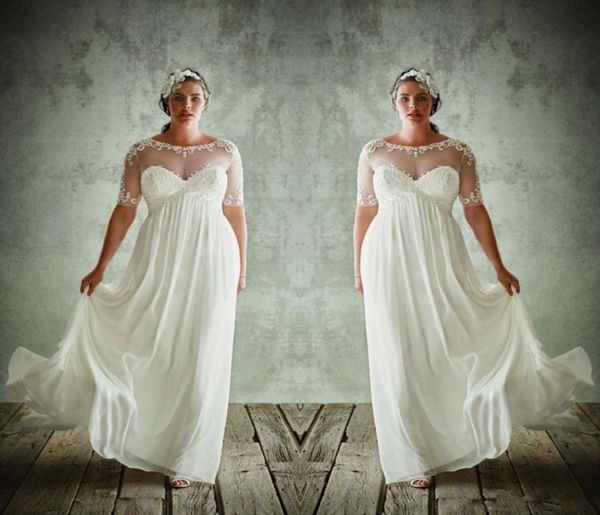 2020 new plus size wedding dresses with half sleeves sheer jewel neck a line lace appliqued bridal gowns chiffon empire waist wedd8037392, White
2020 new plus size wedding dresses with half sleeves sheer jewel neck a line lace appliqued bridal gowns chiffon empire waist wedd8037392, White