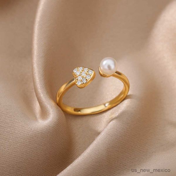 band rings zircon heart rings for women open adjustable stainless steel imitation pearl ring couple wedding jewerly mujer r230719, Silver
band rings zircon heart rings for women open adjustable stainless steel imitation pearl ring couple wedding jewerly mujer r230719, Silver