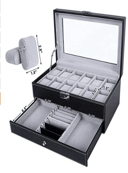 songmics watch box 12 mens watch organizer jewelry display case lock keys black ujwb0121560768, Black;blue
songmics watch box 12 mens watch organizer jewelry display case lock keys black ujwb0121560768, Black;blue