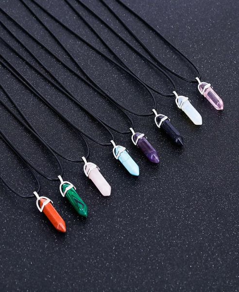 hexagonal column quartz necklaces turquoises pink crystal pendent necklace for women leather chain natural stone choker necklace5349609, Golden;silver
hexagonal column quartz necklaces turquoises pink crystal pendent necklace for women leather chain natural stone choker necklace5349609, Golden;silver