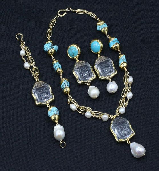 natural white pearl gold electroplated turquoise clear quartz buddha head pendant necklace bracelet earrings sets9813687, Silver
natural white pearl gold electroplated turquoise clear quartz buddha head pendant necklace bracelet earrings sets9813687, Silver