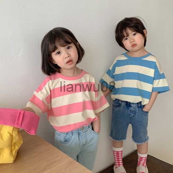 t-shirts children korean style summer striped short sleeve tees boys and girls cotton loose casual t shirts x0719, Blue
t-shirts children korean style summer striped short sleeve tees boys and girls cotton loose casual t shirts x0719, Blue