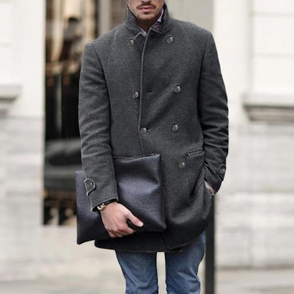 men' blends men woolen coat mid length double breasted stand collar outerwear autumn winter british style windbreaker overcoat streetwe, Black
men' blends men woolen coat mid length double breasted stand collar outerwear autumn winter british style windbreaker overcoat streetwe, Black