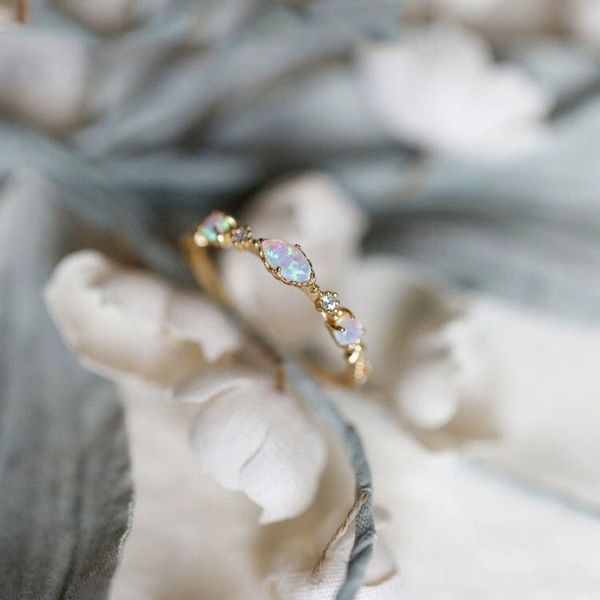 18k gold opal ring, delicate gold adjustable ring, simple zircon women's ring, Silver
18k gold opal ring, delicate gold adjustable ring, simple zircon women's ring, Silver