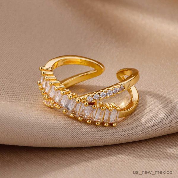 band rings square zircon crossed rings for women gold color stainless steel adjustable ring wedding jewelry gift mujer r230719, Silver
band rings square zircon crossed rings for women gold color stainless steel adjustable ring wedding jewelry gift mujer r230719, Silver