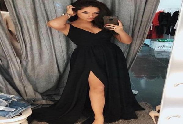 women039s aline chiffon long black evening dress with slit vestido de festa straps vneck floor length prom gowns custom 3185141, Black;red
women039s aline chiffon long black evening dress with slit vestido de festa straps vneck floor length prom gowns custom 3185141, Black;red