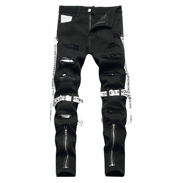men s shorts men punk zippers black jeans trendy streetwear holes ripped denim pants ribbon slim straight trousers 230719, White;black
men s shorts men punk zippers black jeans trendy streetwear holes ripped denim pants ribbon slim straight trousers 230719, White;black