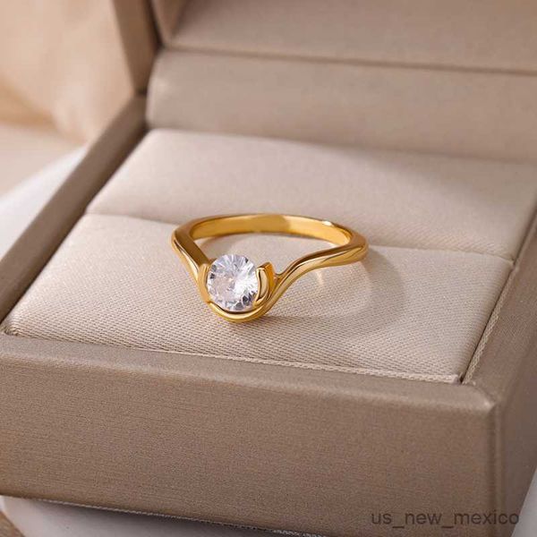 band rings round zircon rings for women stainless steel gold color couple ring trend luxury wedding jewelry r230719, Silver
band rings round zircon rings for women stainless steel gold color couple ring trend luxury wedding jewelry r230719, Silver