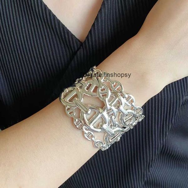aher mas designer luxury brand enamel bracelet silver hollow pig nose h smooth multi layer design chain open fj98, Black
aher mas designer luxury brand enamel bracelet silver hollow pig nose h smooth multi layer design chain open fj98, Black