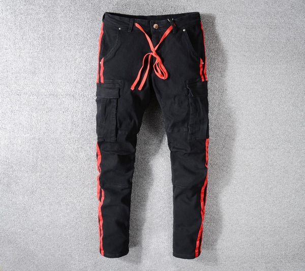 american streetwear men jeans black big pocket denim cargo pants drawstring red stripe printed jeans slim fit hip hop men4159898, Blue
american streetwear men jeans black big pocket denim cargo pants drawstring red stripe printed jeans slim fit hip hop men4159898, Blue