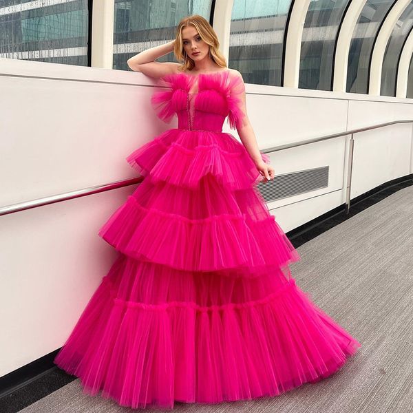 pink tiere ball gown prom dresses sweetheart beaded ruffles layered celebrity dress multilayered fuchsia tulle vestidos de noche, Black
pink tiere ball gown prom dresses sweetheart beaded ruffles layered celebrity dress multilayered fuchsia tulle vestidos de noche, Black