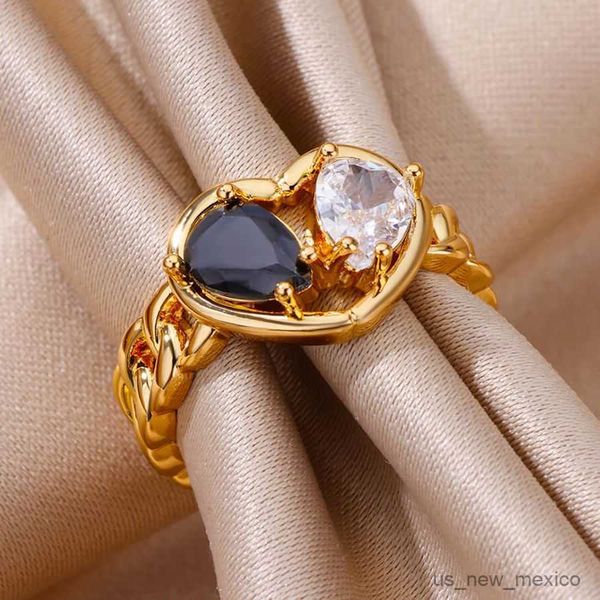 band rings black white zircon heart rings for women gold color stainless steel chain ring vintage wedding jewelry mujer r230719, Silver
band rings black white zircon heart rings for women gold color stainless steel chain ring vintage wedding jewelry mujer r230719, Silver