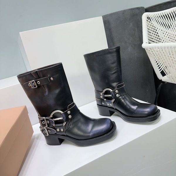 harness belt buckled cowhide leather chunky heel zip knight boots square toe ankle booties for women luxury designer shoes factory footwear, Black
harness belt buckled cowhide leather chunky heel zip knight boots square toe ankle booties for women luxury designer shoes factory footwear, Black