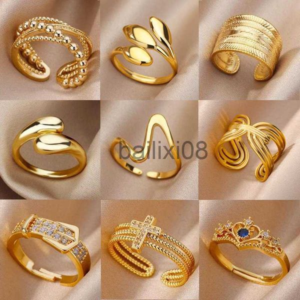 band rings 12 style women stainless steel rings gold color hollow out geometric open ring for female girl finger jewelry gift j230719, Silver
band rings 12 style women stainless steel rings gold color hollow out geometric open ring for female girl finger jewelry gift j230719, Silver